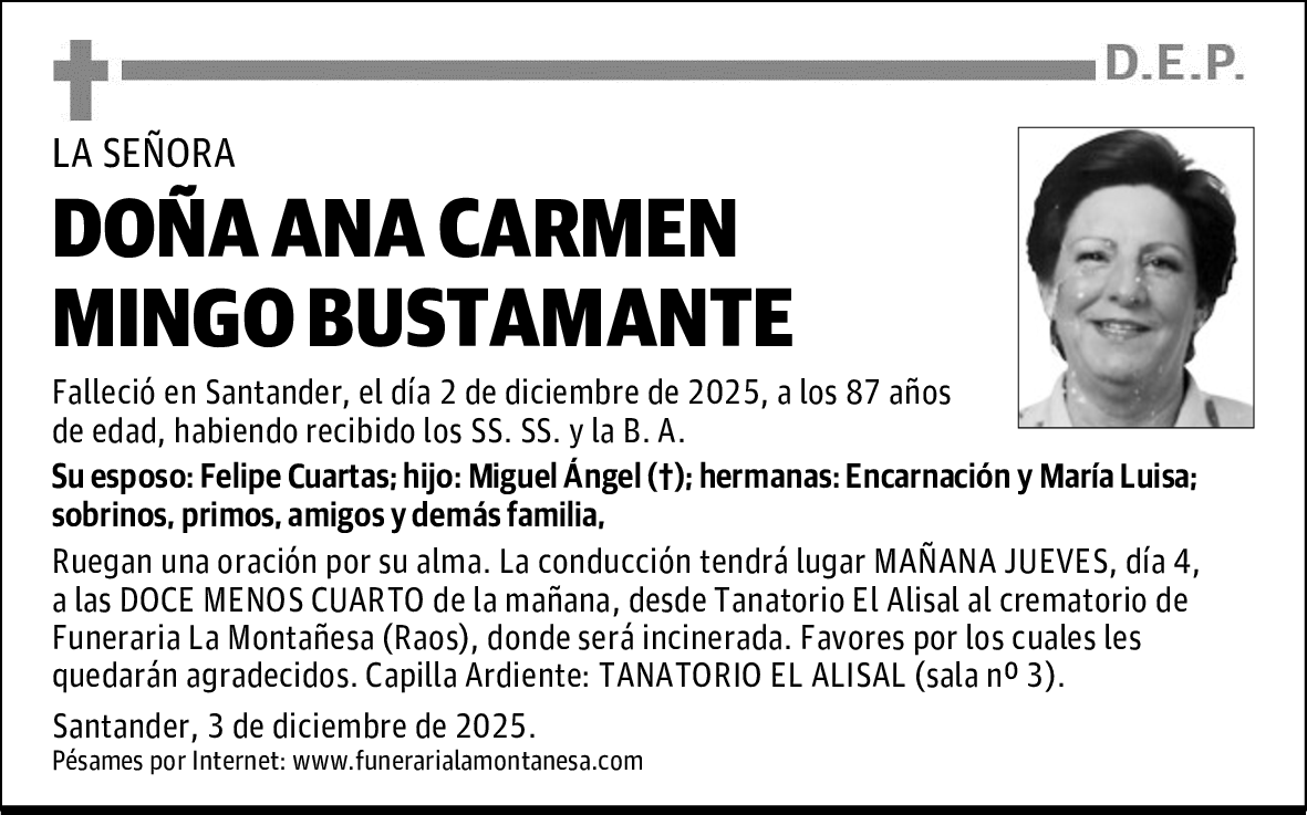 DOÑA ANA CARMEN MINGO BUSTAMANTE