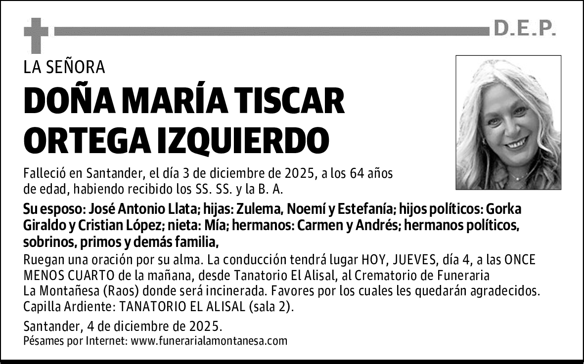 DOÑA MARÍA TISCAR ORTEGA IZQUIERDO