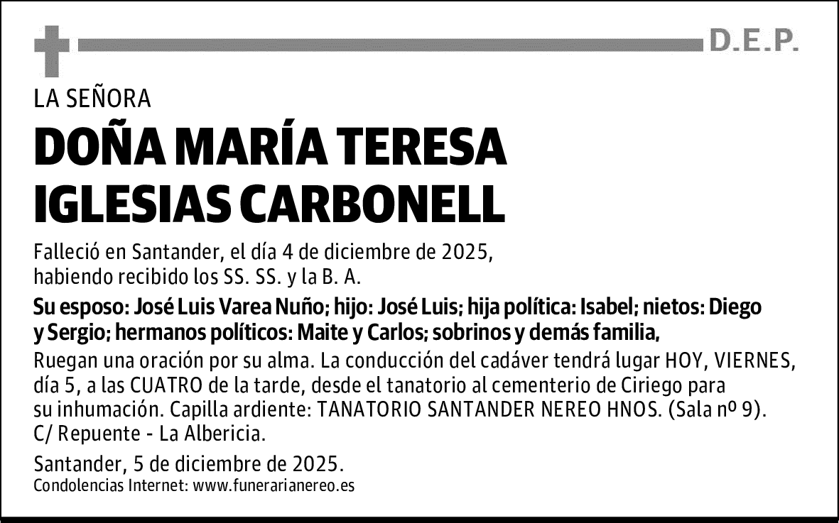 DOÑA MARÍA TERESA IGLESIAS CARBONELL