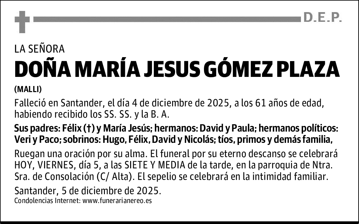 DOÑA MARÍA JESUS GÓMEZ PLAZA