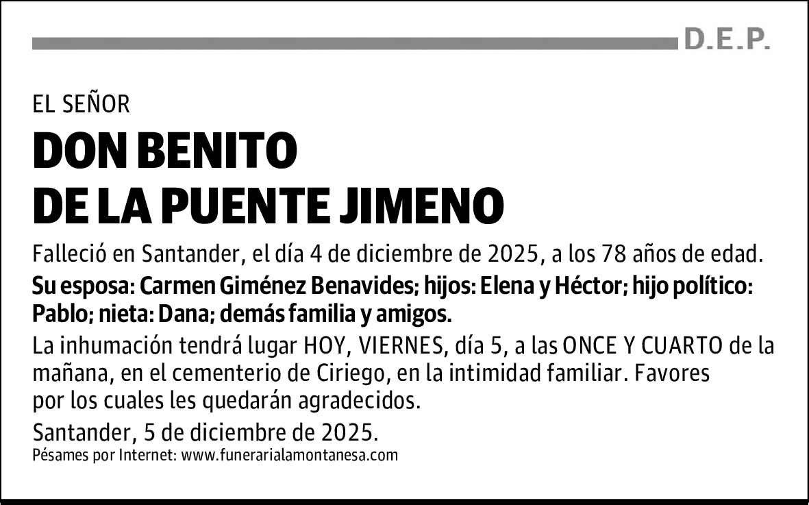 DON BENITO DE LA PUENTE JIMENO