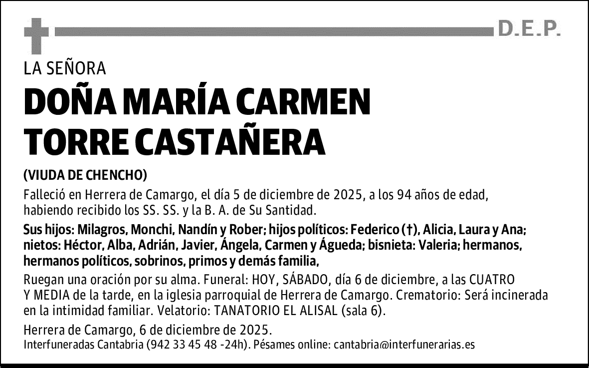 DOÑA MARÍA CARMEN TORRE CASTAÑERA