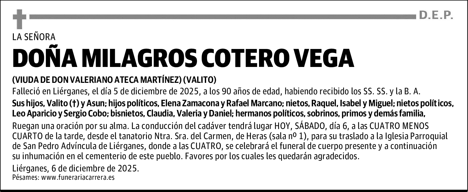 DOÑA MILAGROS COTERO VEGA