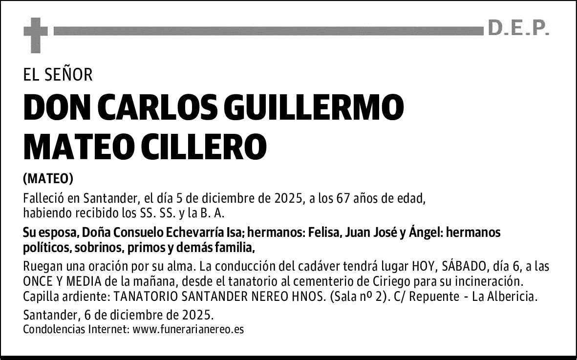 DON CARLOS GUILLERMO MATEO CILLERO