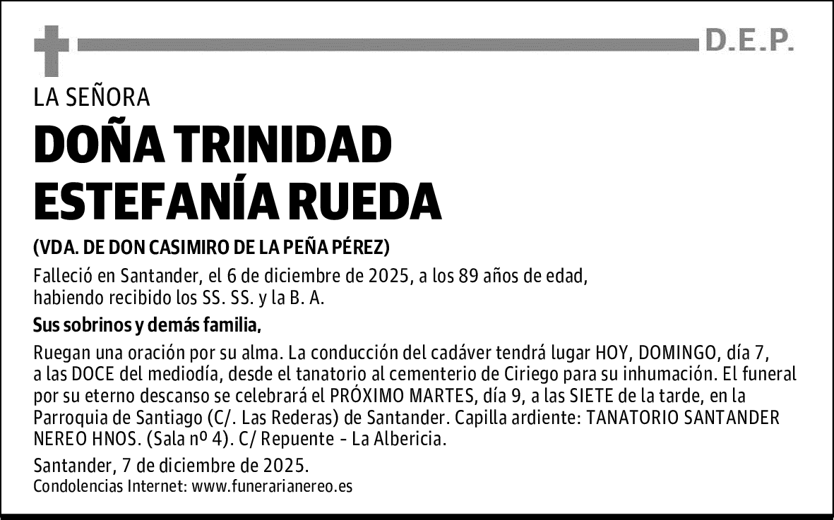 DOÑA TRINIDAD ESTEFANÍA RUEDA