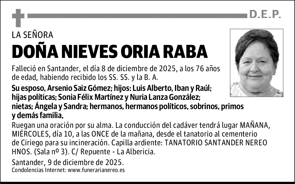 DOÑA NIEVES ORIA RABA