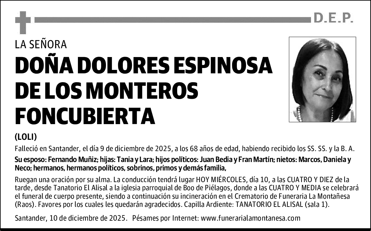 DOÑA DOLORES ESPINOSA DE LOS MONTEROS FONCUBIERTA