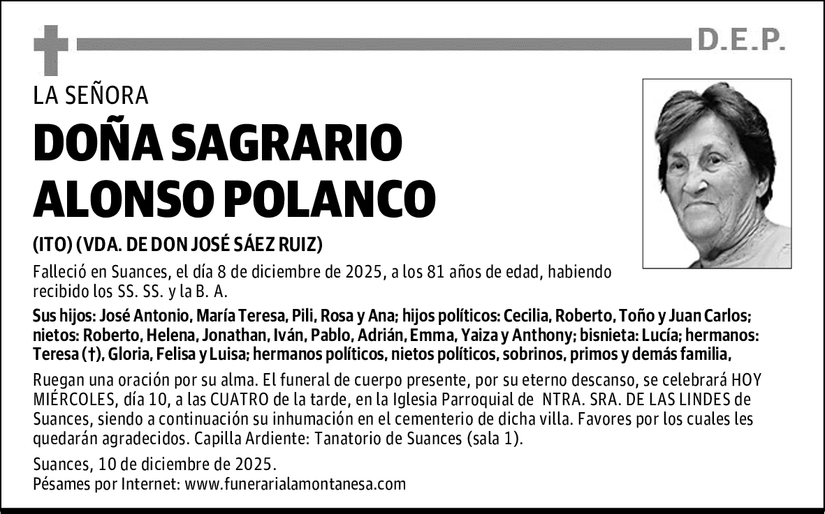 DOÑA SAGRARIO ALONSO POLANCO