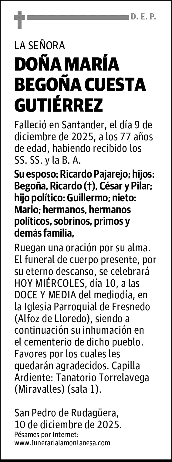 DOÑA MARÍA BEGOÑA CUESTA GUTIÉRREZ