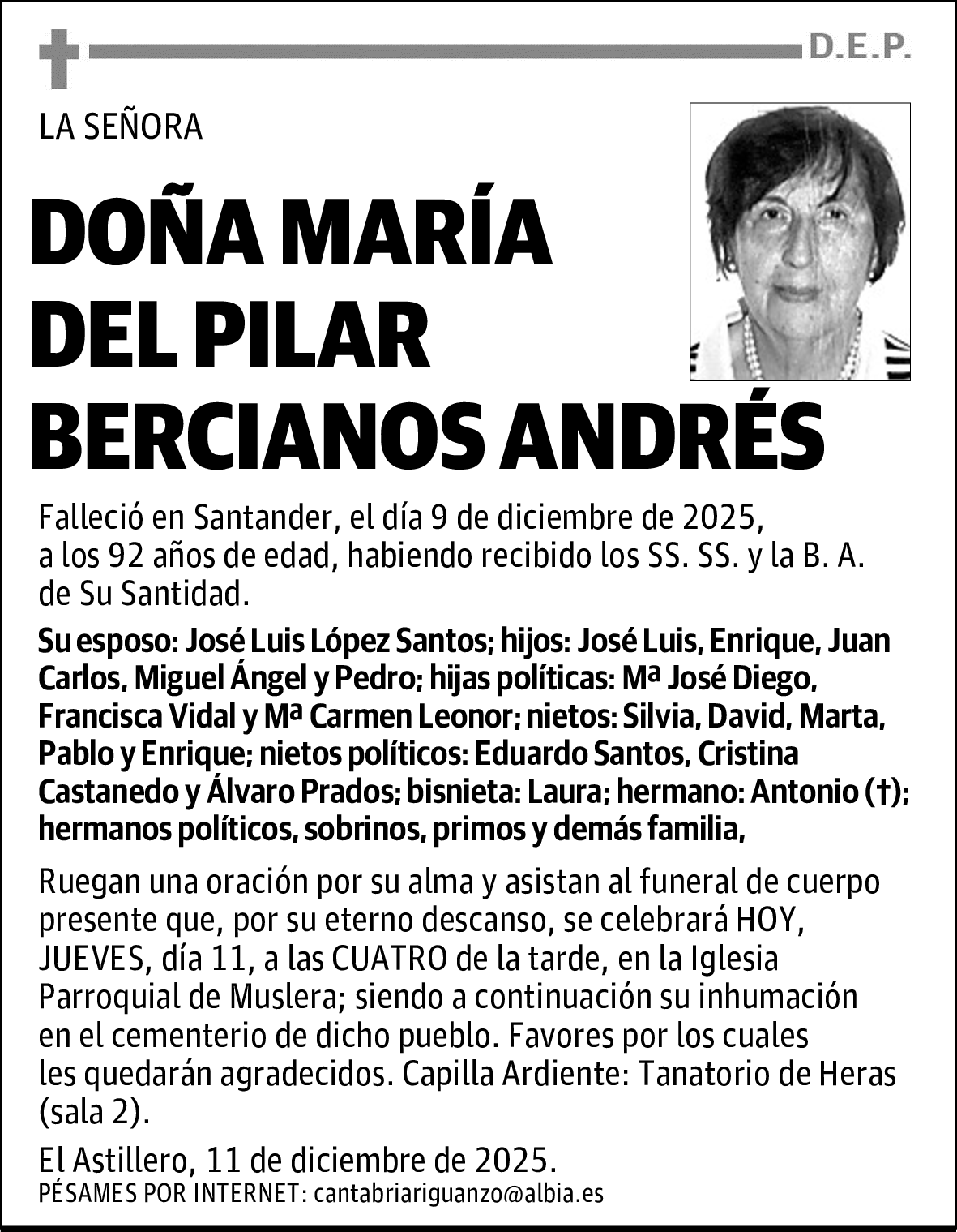 DOÑA MARÍA DEL PILAR BERCIANOS ANDRÉS