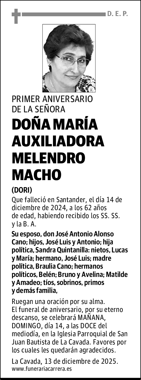 DOÑA MARíA AUXILIADORA MELENDRO MACHO