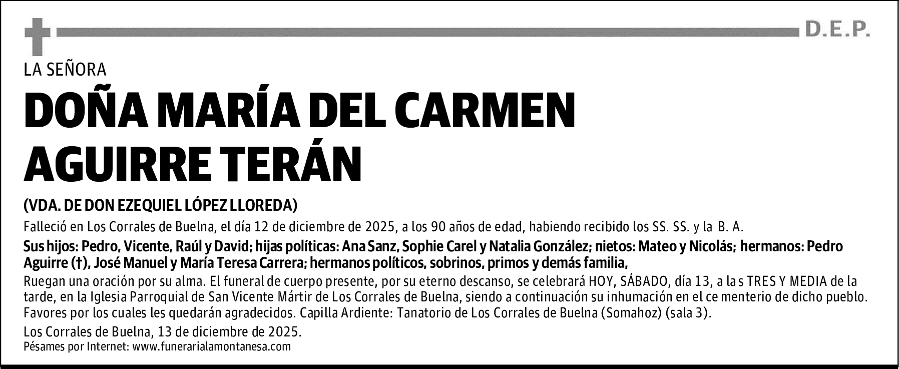 DOÑA MARÍA DEL CARMEN AGUIRRE TERÁN