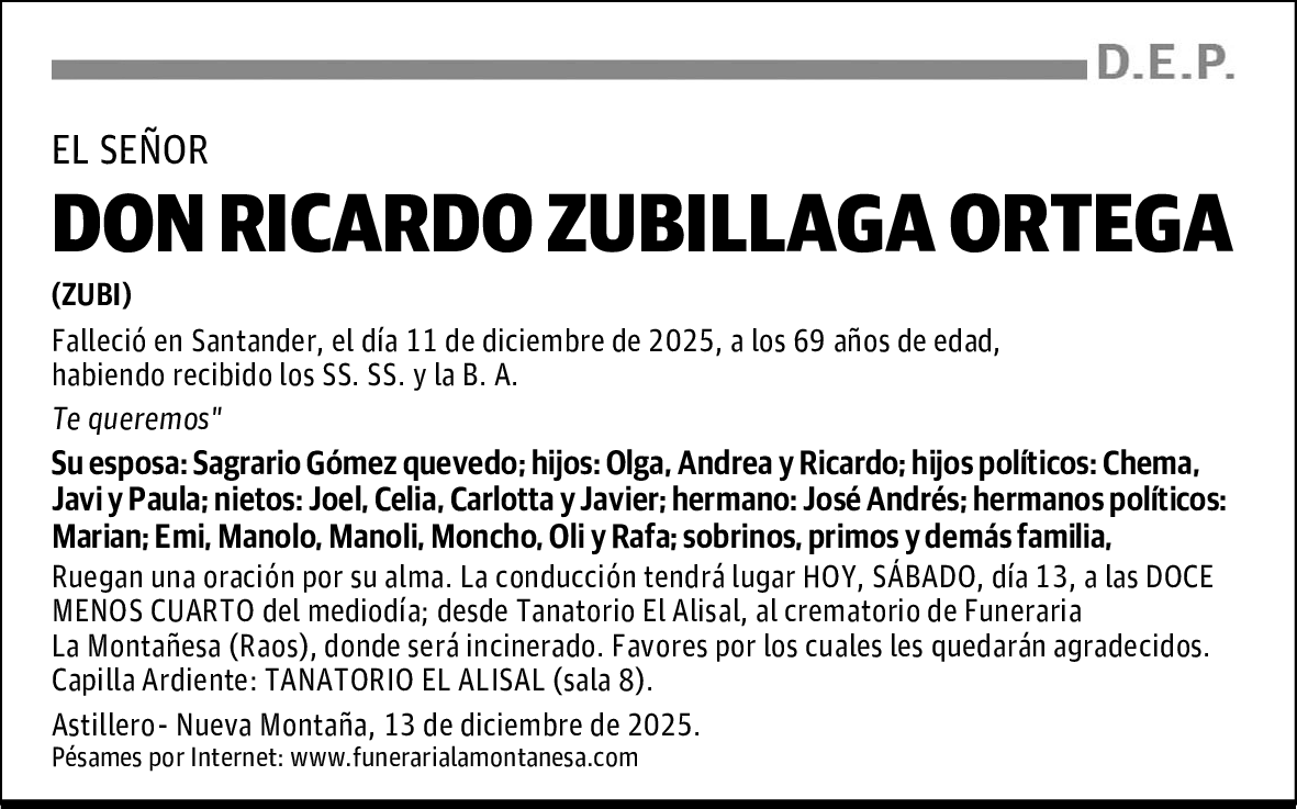 DON RICARDO ZUBILLAGA ORTEGA