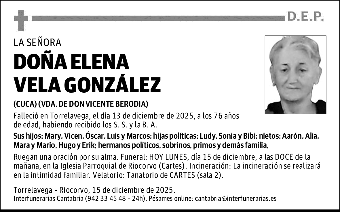 DOÑA ELENA VELA GONZÁLEZ