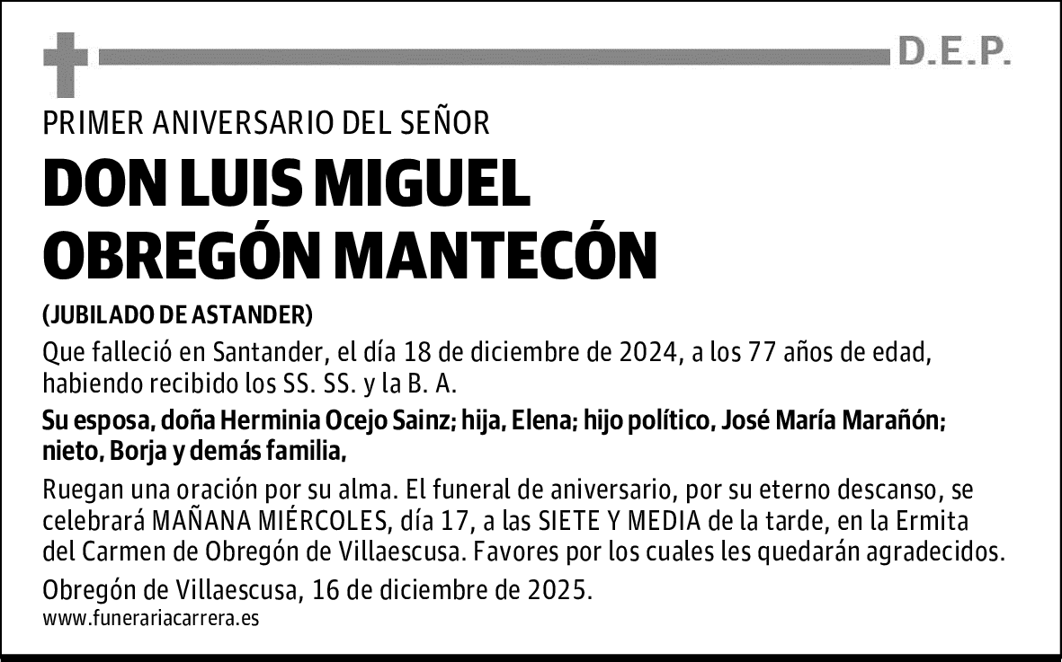 DON LUIS MIGUEL OBREGÓN MANTECÓN