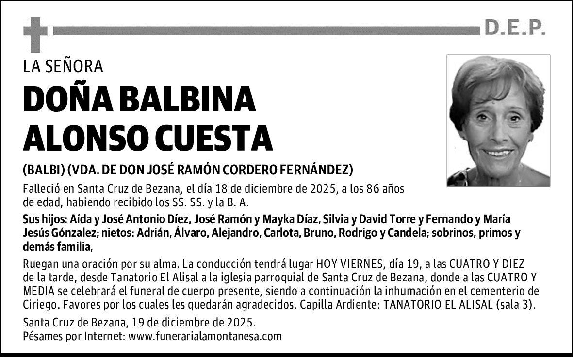 DOÑA BALBINA ALONSO CUESTA