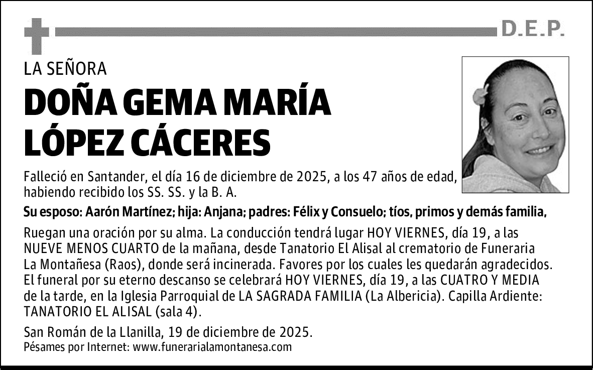 DOÑA GEMA MARÍA LÓPEZ CÁCERES