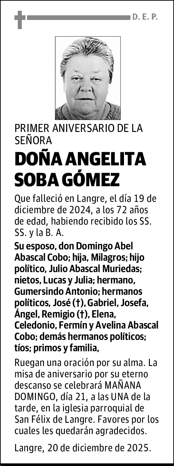DOÑA ANGELITA SOBA GÓMEZ