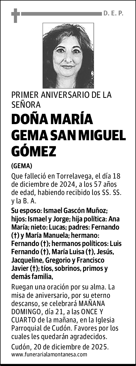 DOÑA MARÍA GEMA SAN MIGUEL GÓMEZ