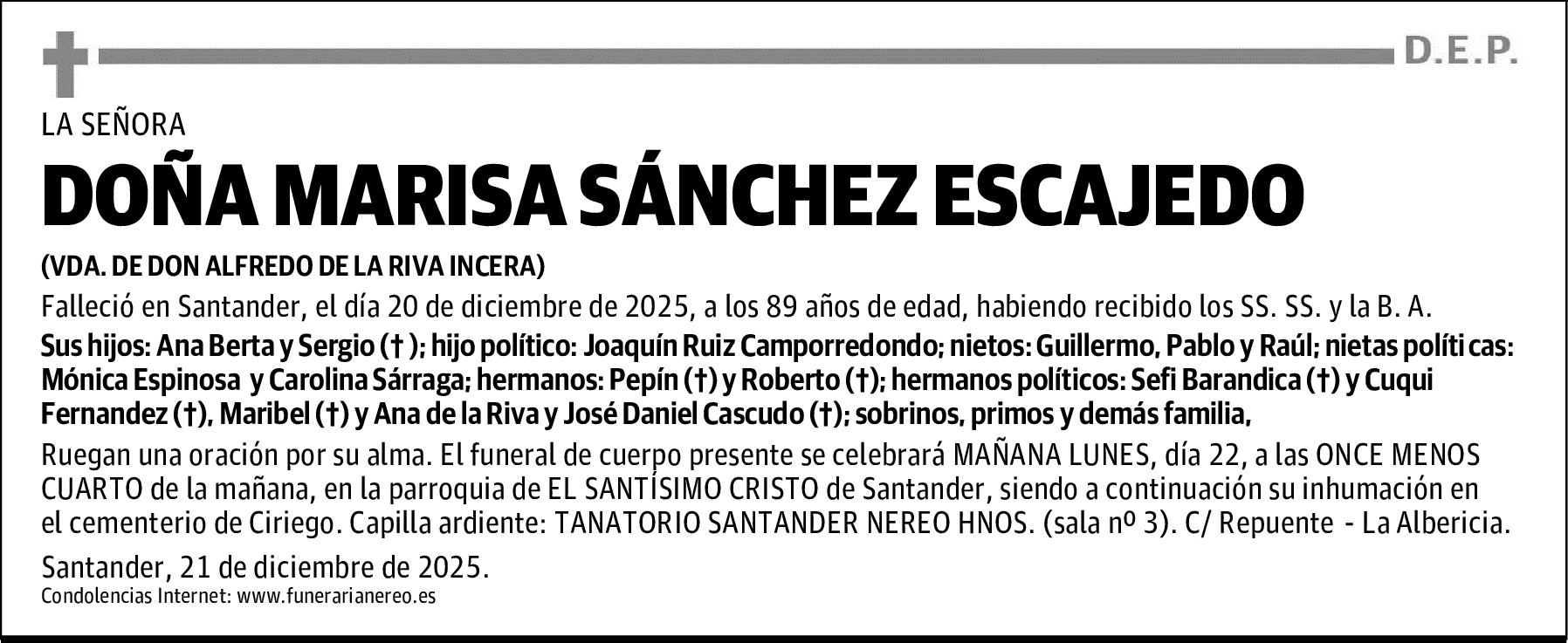DOÑA MARISA SÁNCHEZ ESCAJEDO