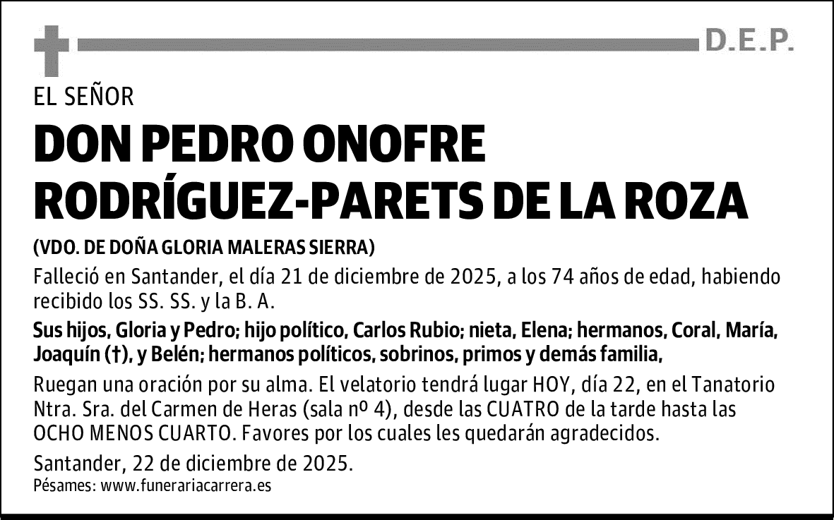 DON PEDRO ONOFRE RODRÍGUEZ-PARETS DE LA ROZA