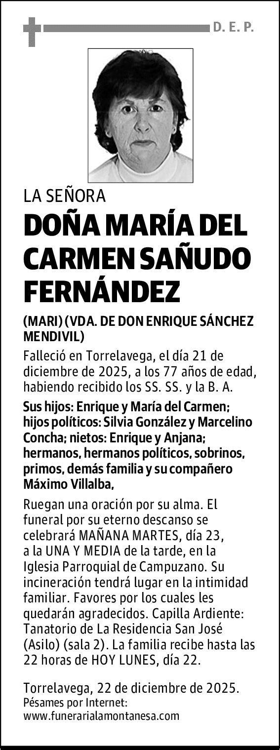 DOÑA MARÍA DEL CARMEN SAÑUDO FERNÁNDEZ