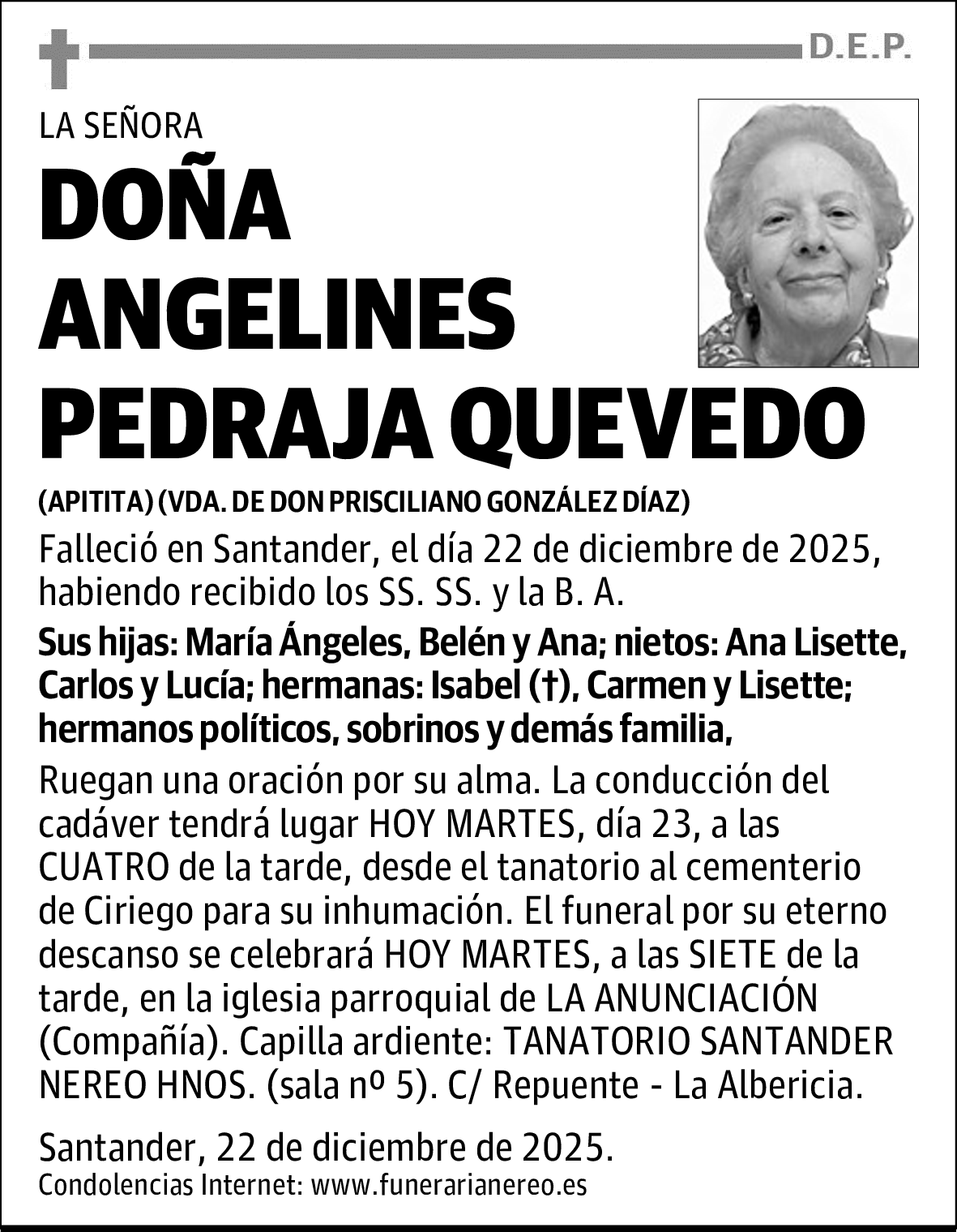 DOÑA ANGELINES PEDRAJA QUEVEDO