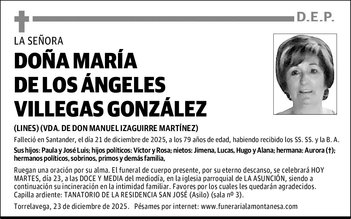 DOÑA MARÍA DE LOS ÁNGELES VILLEGAS GONZÁLEZ