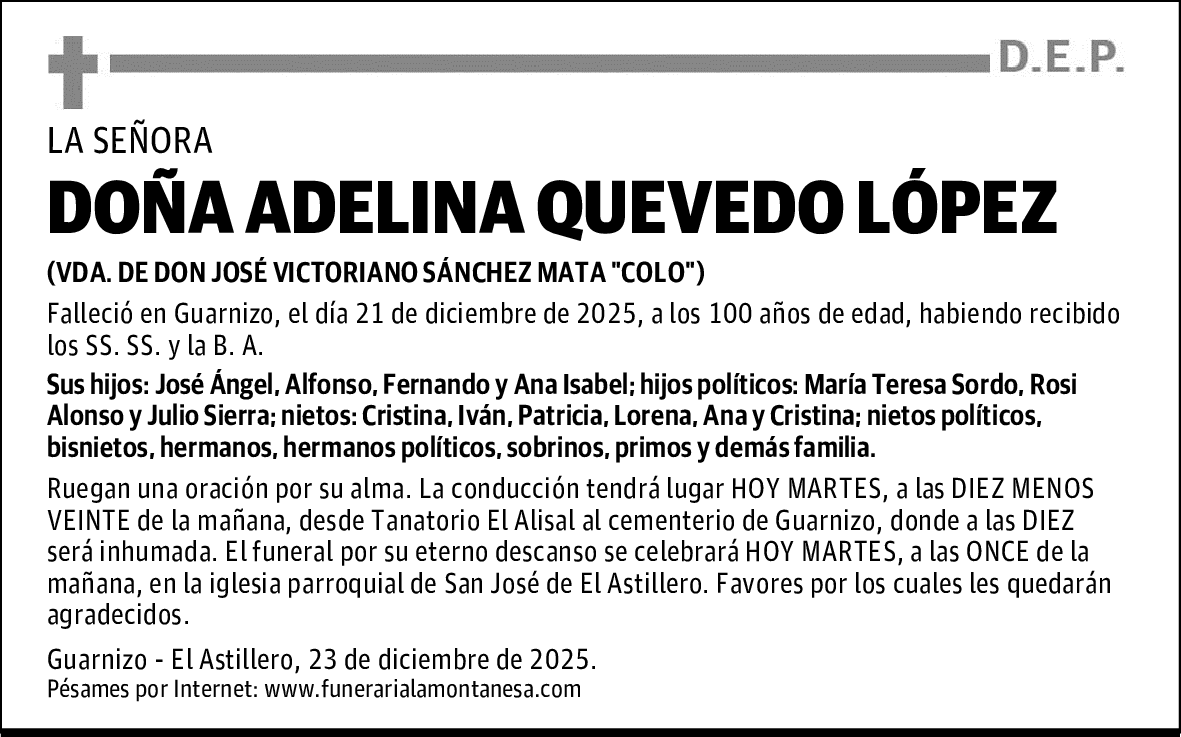 DOÑA ADELINA QUEVEDO LÓPEZ