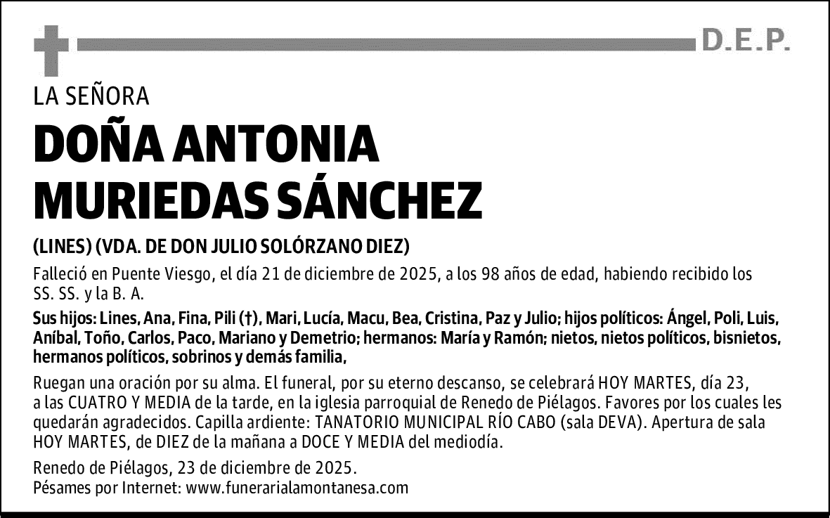 DOÑA ANTONIA MURIEDAS SÁNCHEZ
