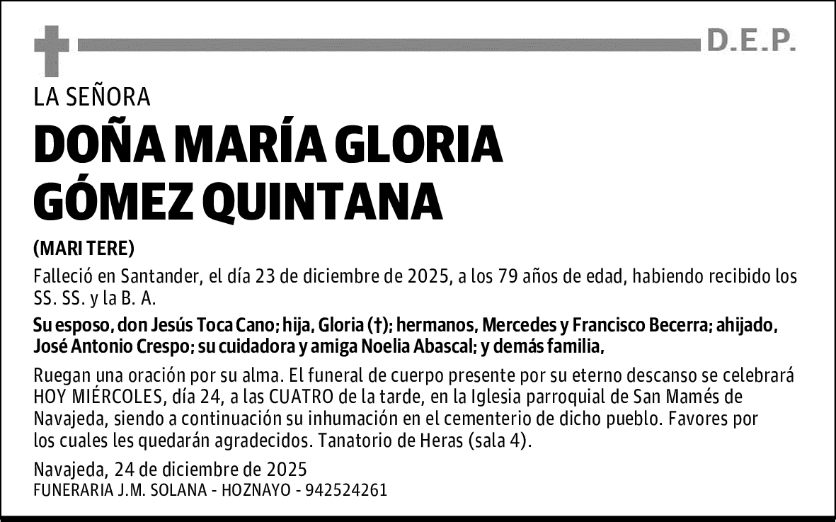 DOÑA MARÍA GLORIA GÓMEZ QUINTANA