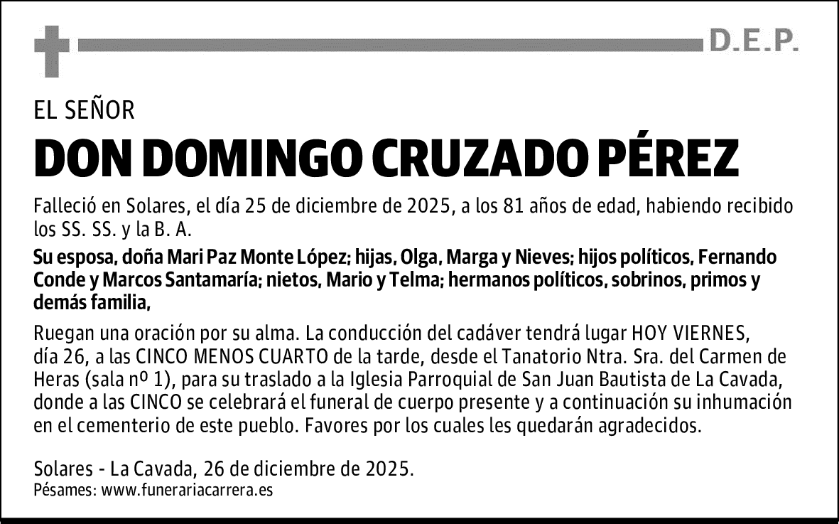DON DOMINGO CRUZADO PÉREZ