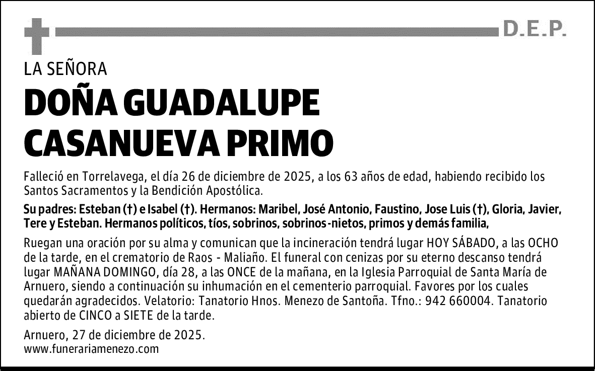 DOÑA GUADALUPE CASANUEVA PRIMO