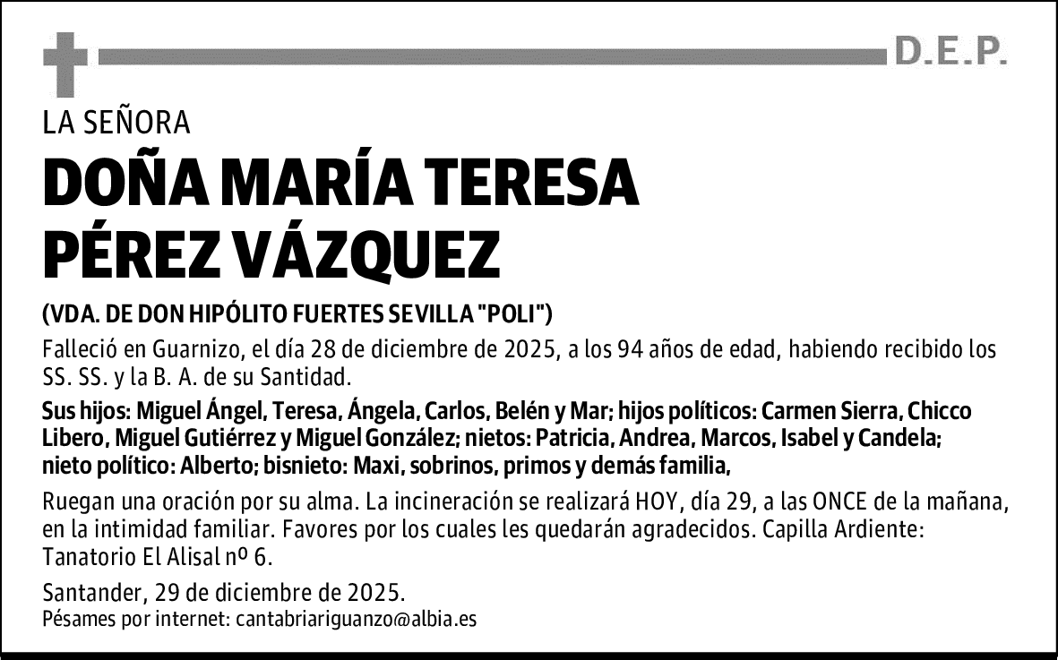 DOÑA MARÍA TERESA PÉREZ VÁZQUEZ