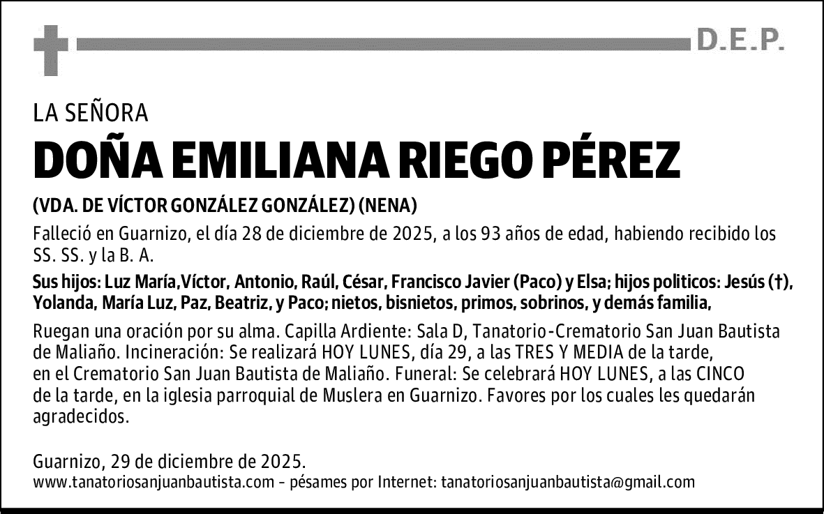 DOÑA EMILIANA RIEGO PÉREZ