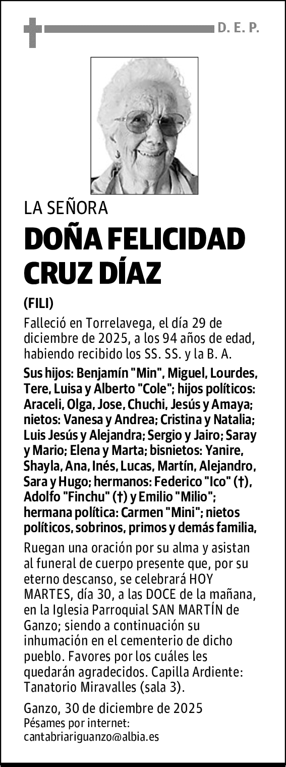 DOÑA FELICIDAD CRUZ DÍAZ