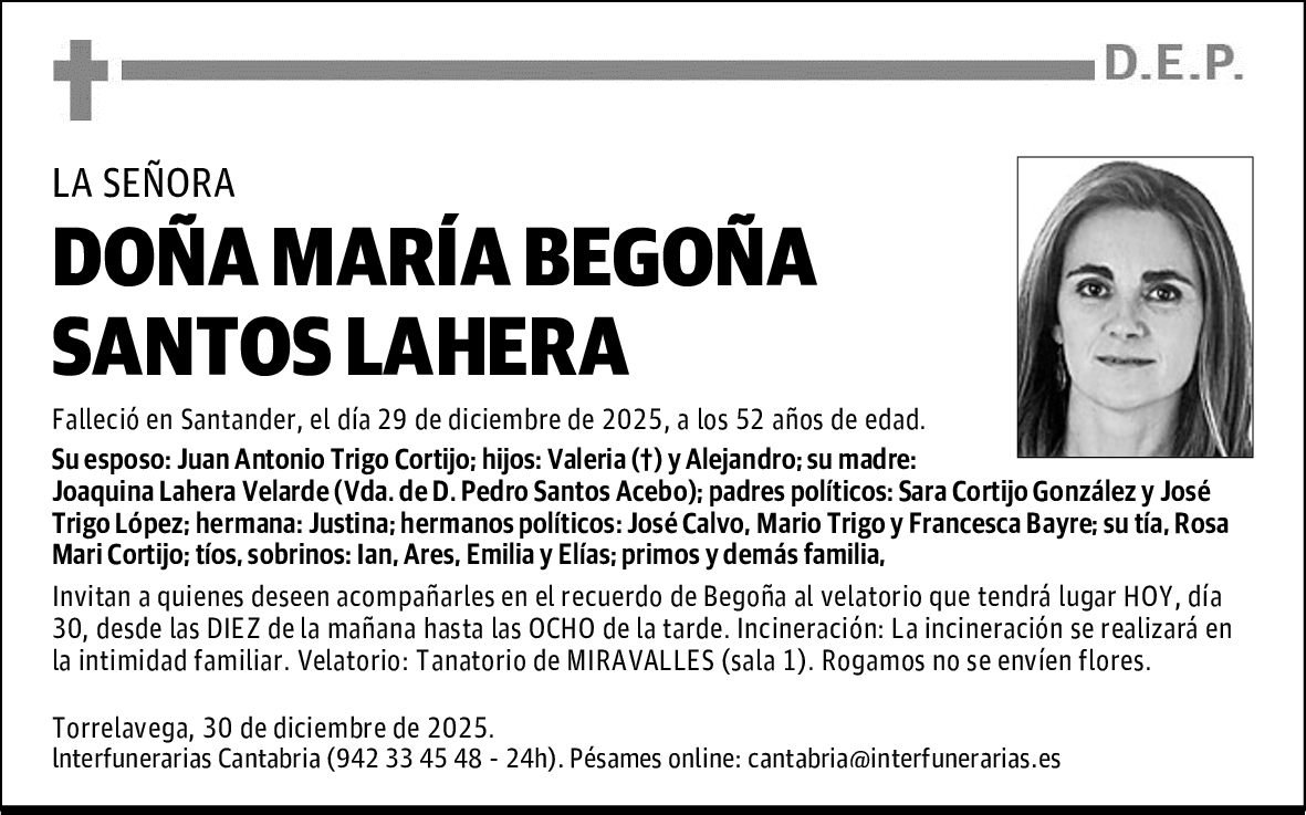 DOÑA MARÍA BEGOÑA SANTOS LAHERA