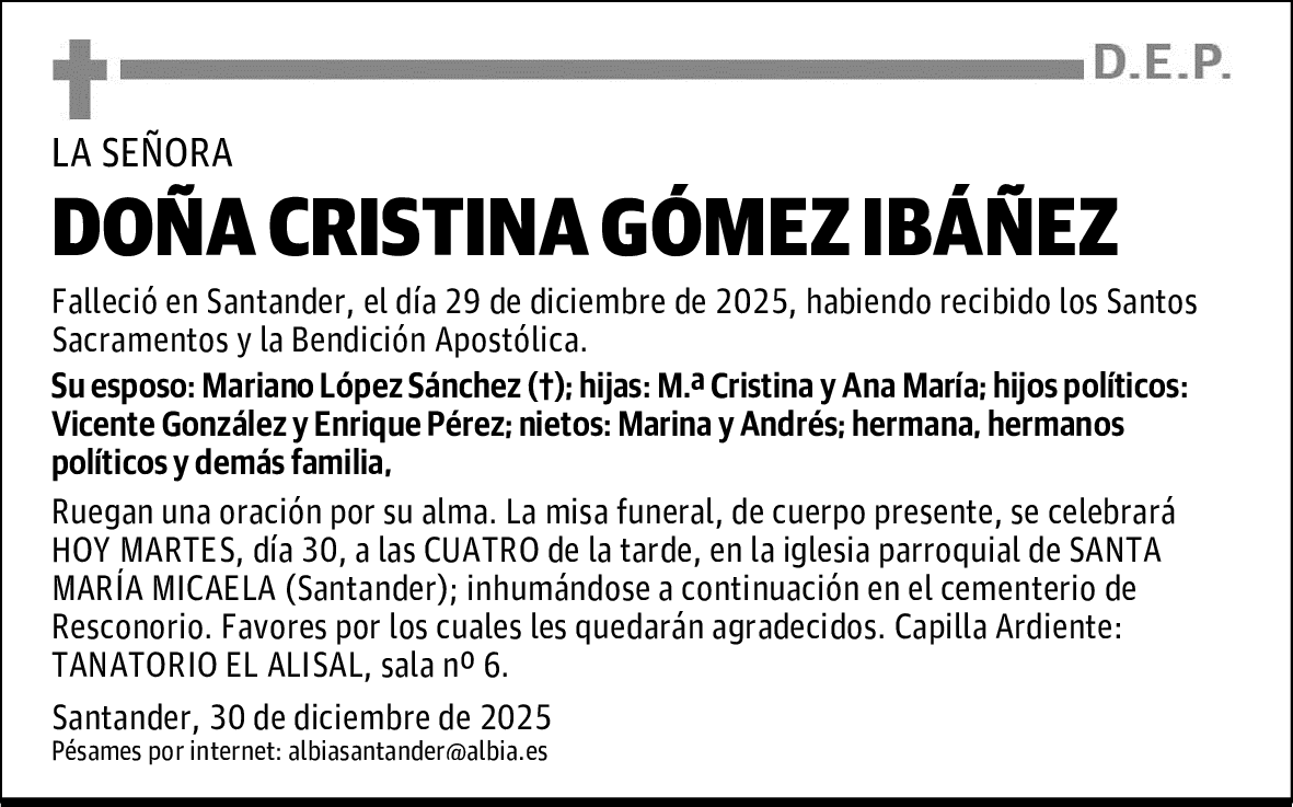 DOÑA CRISTINA GÓMEZ IBÁÑEZ