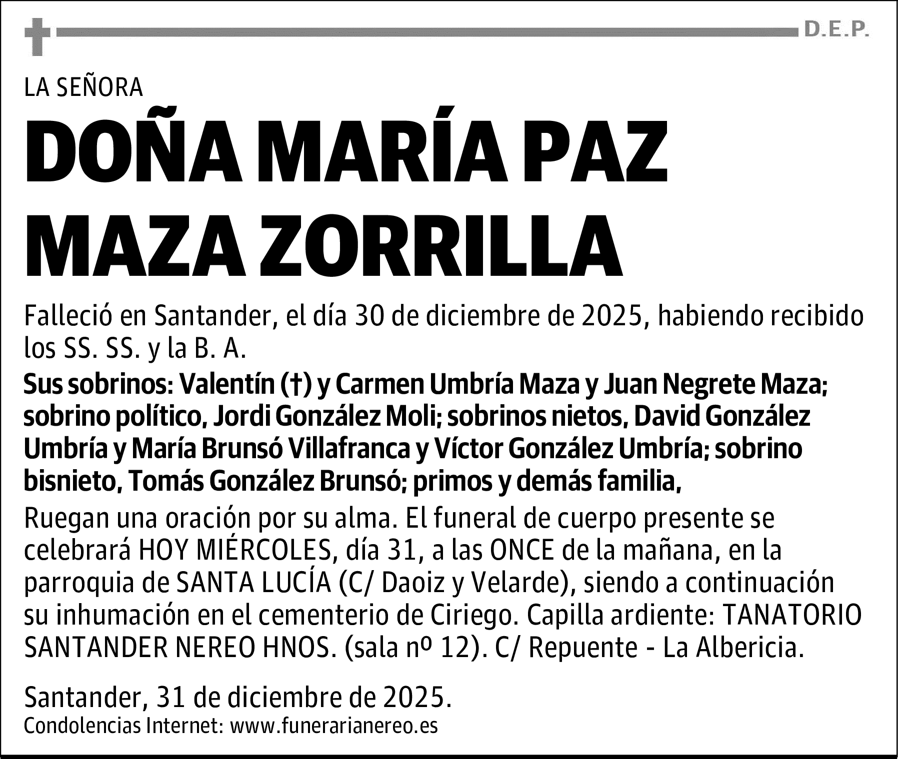 DOÑA MARÍA PAZ MAZA ZORRILLA