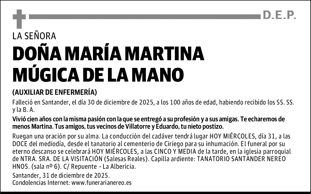DOÑA MARÍA MARTINA MÚGICA DE LA MANO