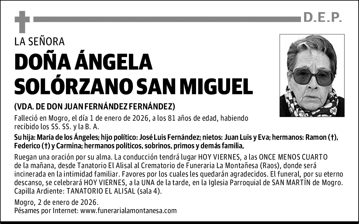 DOÑA ÁNGELA SOLÓRZANO SAN MIGUEL