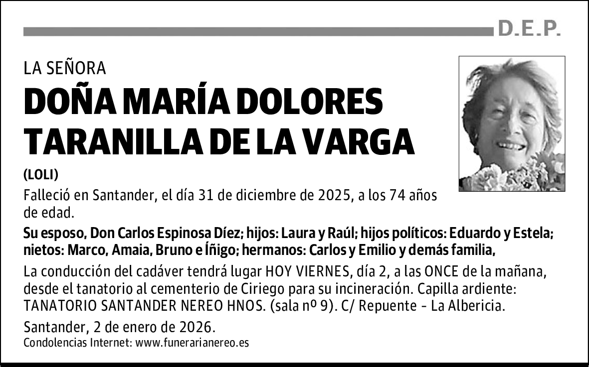 DOÑA MARÍA DOLORES TARANILLA DE LA VARGA