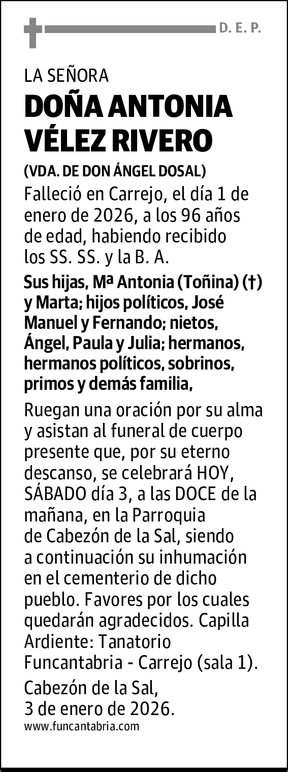 DOÑA ANTONIA VÉLEZ RIVERO