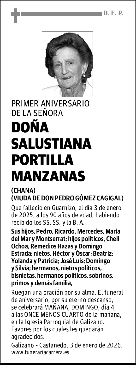 DOÑA SALUSTIANA PORTILLA MANZANAS