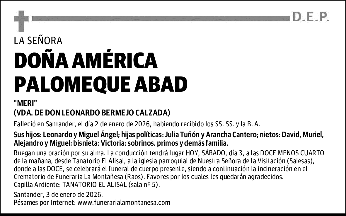 DOÑA AMÉRICA PALOMEQUE ABAD