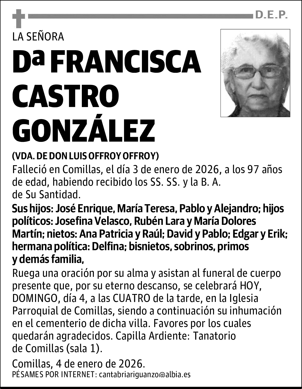 DOÑA FRANCISCA CASTRO GONZÁLEZ