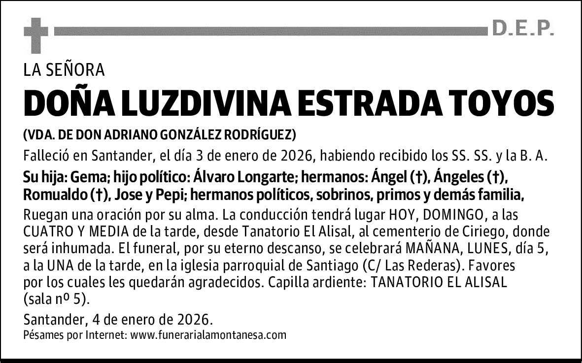 DOÑA LUZDIVINA ESTRADA TOYOS
