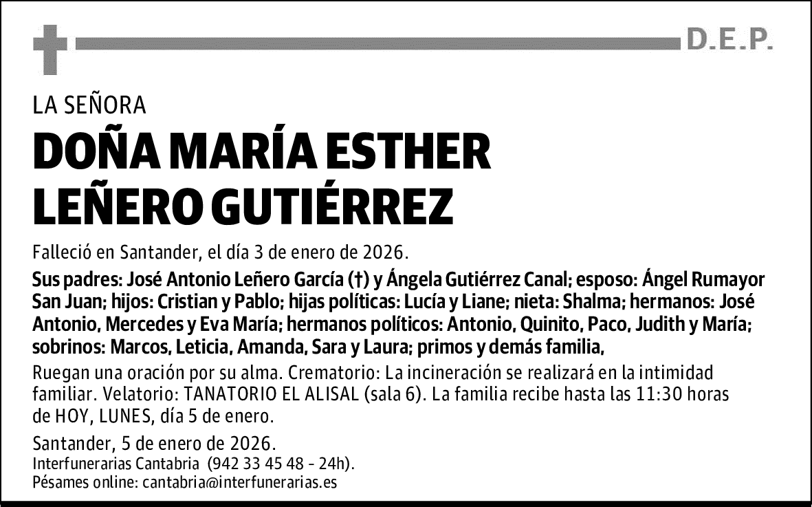 DOÑA MARÍA ESTHER LEÑERO GUTIÉRREZ