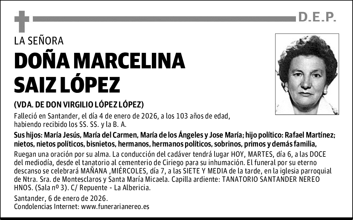 DOÑA MARCELINA SAIZ LÓPEZ