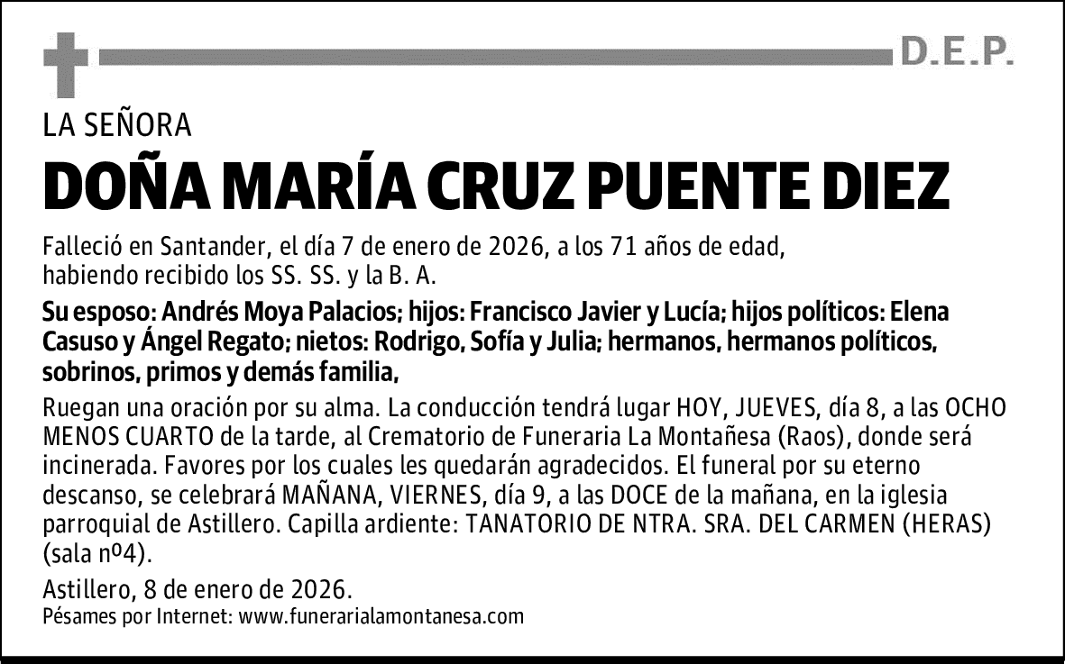 DOÑA MARÍA CRUZ PUENTE DIEZ